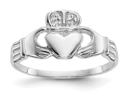 14K White Gold Polished Small Crown Claddagh Ring