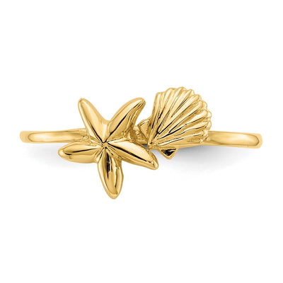 14K Polished Shell & Starfish Ring