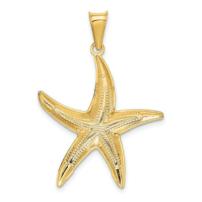14K and Rhodium Diamond-cut Polished Starfish Pendant