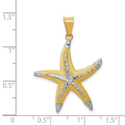 14K and Rhodium Diamond-cut Polished Starfish Pendant