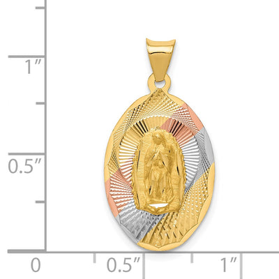 14K w/Rhodium D/C Lady Of Guadalupe Oval Pendant, 28.2 x 14.35mm