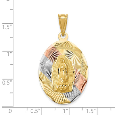 14K w/Rhodium D/C Lady Of Guadalupe Oval Pendant, 41.6 x 22.45mm