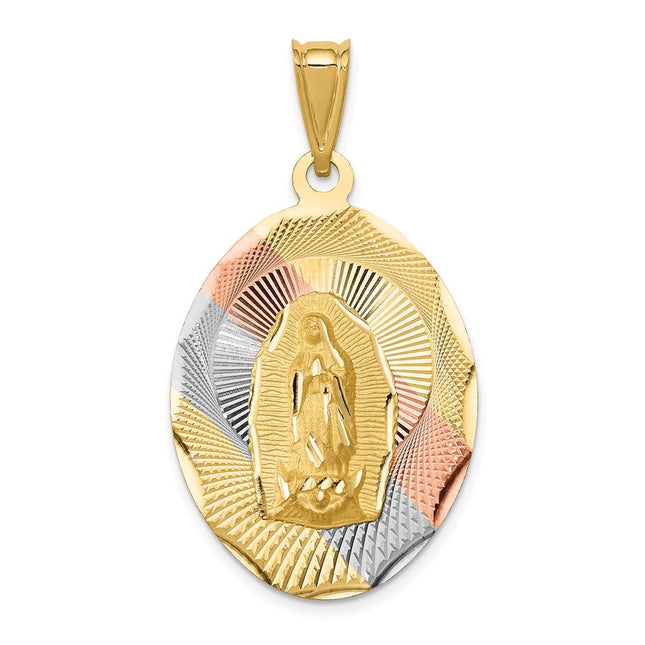 14K w/Rhodium D/C Lady Of Guadalupe Oval Pendant, 41.6 x 22.45mm