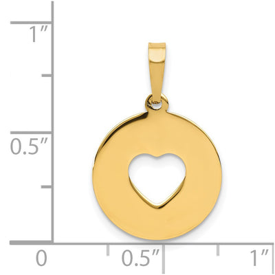 14K Polished Cut-out Heart Circle Disc Pendant