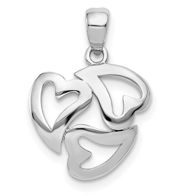 14K White Gold Polished Cut-out 3-Heart Pendant