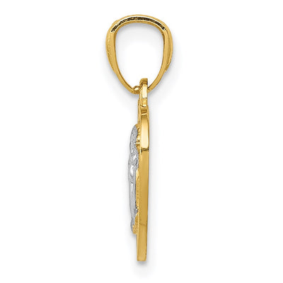 14K w/Rhodium Polished Guardian Angel in Heart Pendant