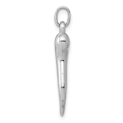 14K White Gold 3D Italian Horn Charm, 30 x 6.5mm