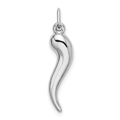 14K White Gold 3D Italian Horn Charm, 30 x 6.5mm