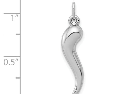 14k White Gold 3D Italian Horn Charm, 30 x 6.5mm