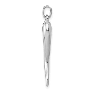 14K White Gold 3D Italian Horn Charm, 35 x 5mm