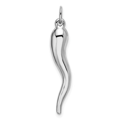 14K White Gold 3D Italian Horn Charm, 35 x 5mm