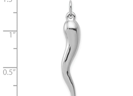 14k White Gold 3D Italian Horn Charm, 35 x 5mm