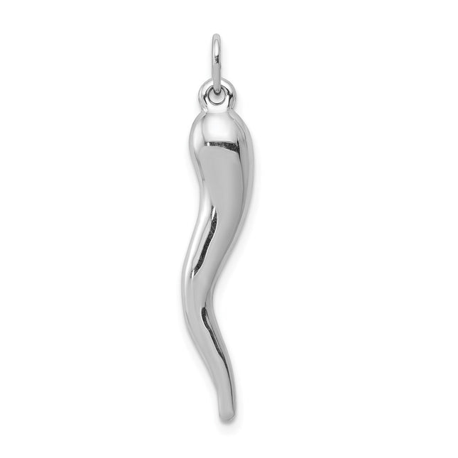 14k White Gold 3D Italian Horn Charm, 35 x 5mm