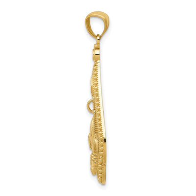 14K Diamond-cut Polished Fleur de Lis Dangle Pendant