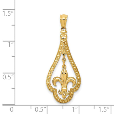 14K Diamond-cut Polished Fleur de Lis Dangle Pendant
