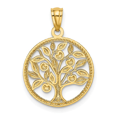 14K Polished Tree Of Life in Round Pendant