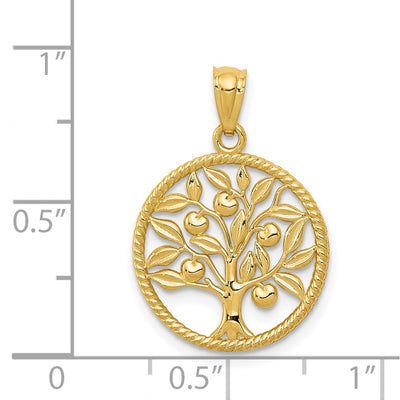 14K Polished Tree Of Life in Round Pendant