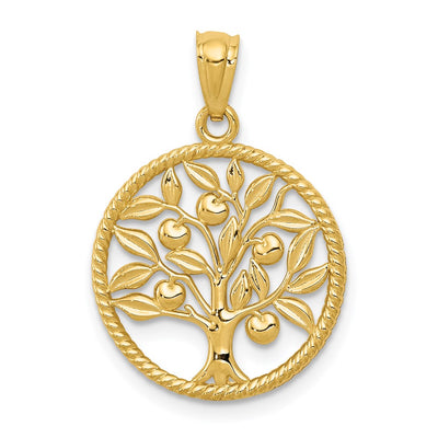 14K Polished Tree Of Life in Round Pendant