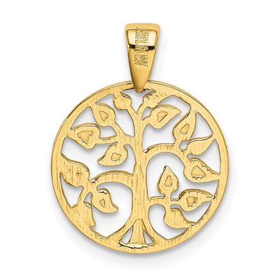 14K Gold Polished Tree in Circle Pendant