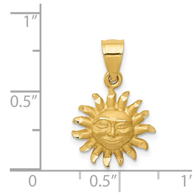 14K Satin Diamond-cut Sun Pendant