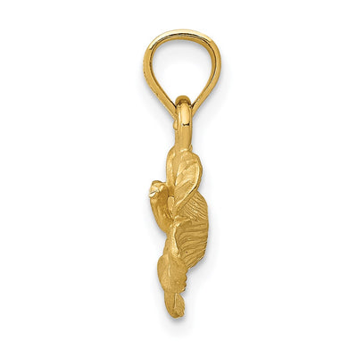 14K Satin Diamond-cut Hibiscus Flower Pendant