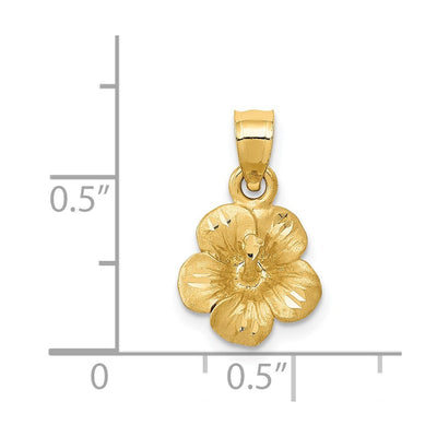 14K Satin Diamond-cut Hibiscus Flower Pendant
