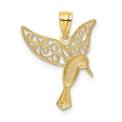 14K w/Rhodium Polished Hummingbird Filigree Wings Pendant