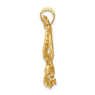 14K Satin Diamond-cut Eagle Pendant, 33 x 23mm