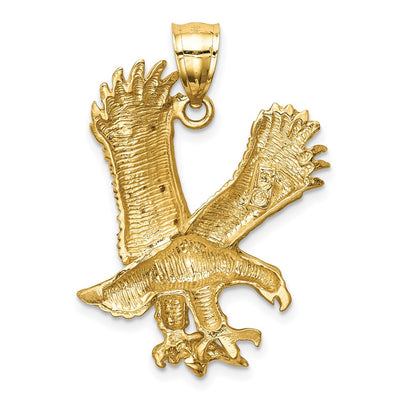 14K Satin Diamond-cut Eagle Pendant, 33 x 23mm