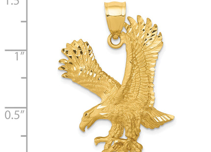 14K Satin Diamond-cut Eagle Pendant, 33 x 23mm