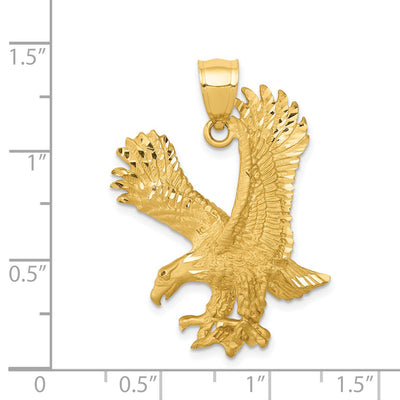 14K Satin Diamond-cut Eagle Pendant, 33 x 23mm