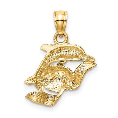14K Dolphin Pair Pendant, 28 x 14mm