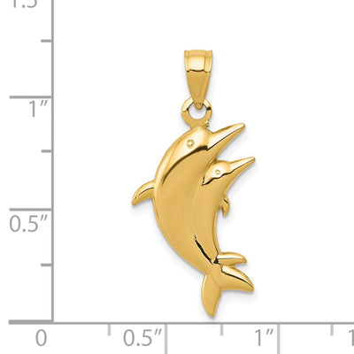 14K Dolphin Pair Pendant, 28 x 14mm