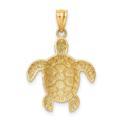14K Diamond-cut Polished Sea Turtle Pendant