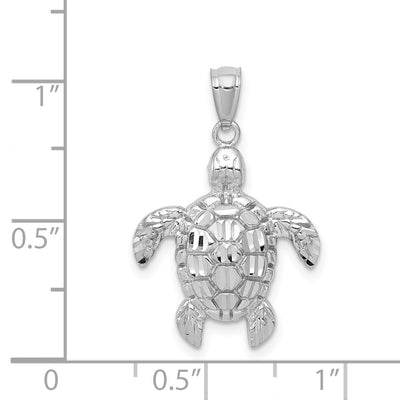 14K White Gold Diamond-cut Polished Sea Turtle Pendant