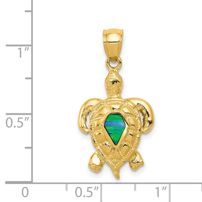14K Polished Created Blue Opal Turtle Pendant