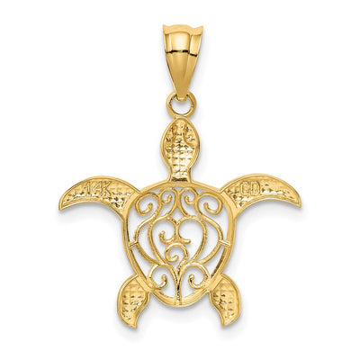 14K Polished Filigree Sea Turtle Pendant