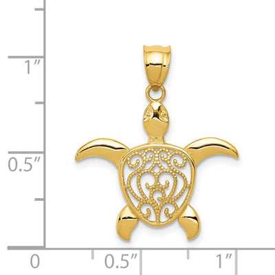 14K Polished Filigree Sea Turtle Pendant