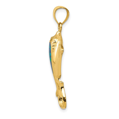 14K Polished Created Blue Opal Stingray Pendant