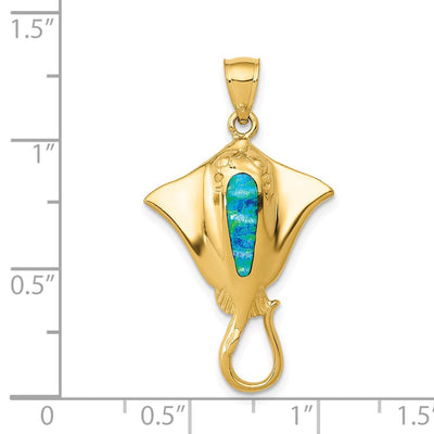 14K Polished Created Blue Opal Stingray Pendant