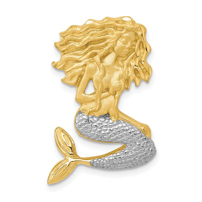 14K w/White Rhodium Satin D/C Mermaid Chain Slide