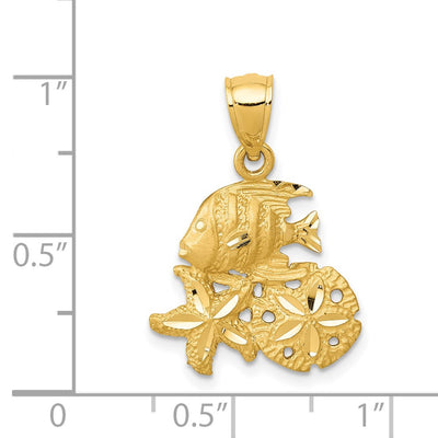 14K Satin Diamond-cut Fish, Starfish and Sand Dollar Pendant