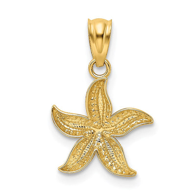 14K with White Rhodium Diamond-cut Starfish Pendant, 19 x 12mm