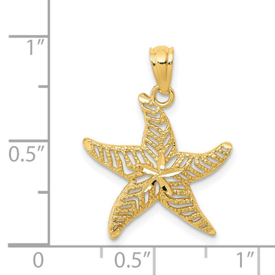 14K Diamond-cut Polished Filigree Starfish Pendant