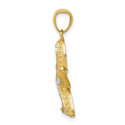 14K with White Rhodium Diamond-cut Starfish Pendant, 25 x 18.5mm