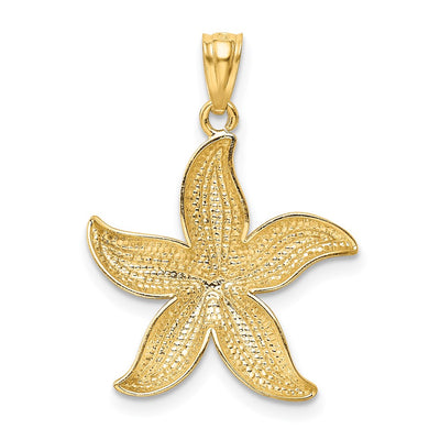 14K with White Rhodium Diamond-cut Starfish Pendant, 25 x 18.5mm