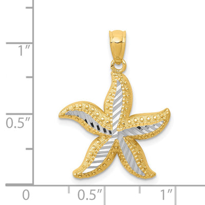 14K with White Rhodium Diamond-cut Starfish Pendant, 25 x 18.5mm