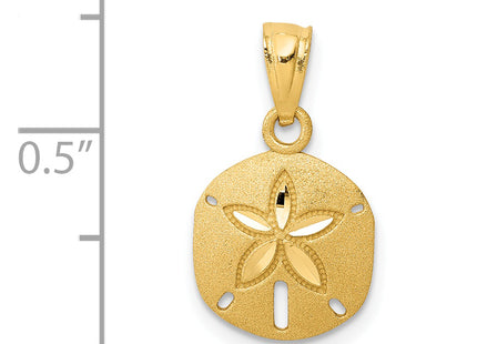 14k Satin Diamond-cut Sand Dollar Pendant, 18 x 10.5mm