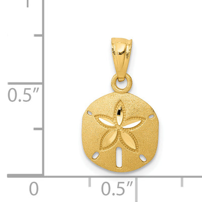 14K Satin Diamond-cut Sand Dollar Pendant, 18 x 10.5mm