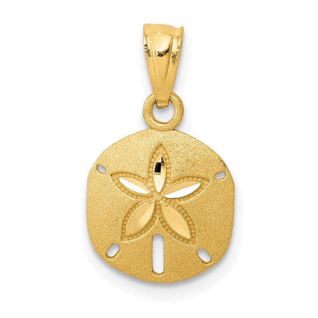 14k Satin Diamond-cut Sand Dollar Pendant, 18 x 10.5mm